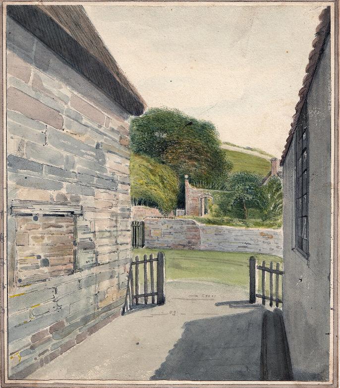 George Cumberland (1754-1848), 'Old Piggots way from the barn at Weston with the old fashioned garden which you will remember'.