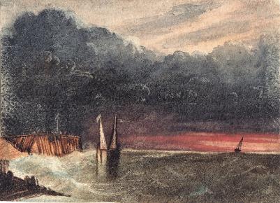 Stormy seascape possibly by George Cumberland or Samuel Palmer