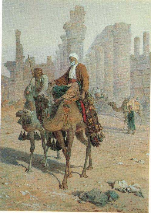 A caravan by an Egyptian Temple, 1881, Joseph Austin Benwell