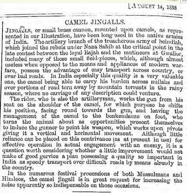 camel Jingalls Illustrated London News 1858