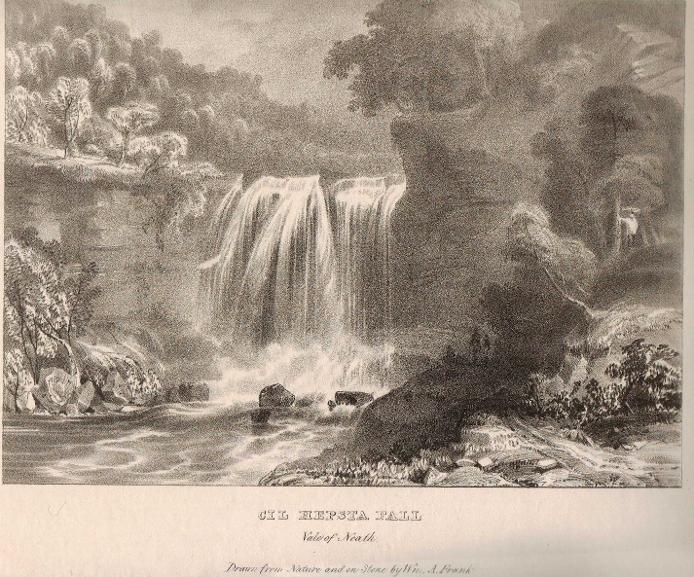Cil Hepsta Fall Vale of Neath, waterfall lithograph