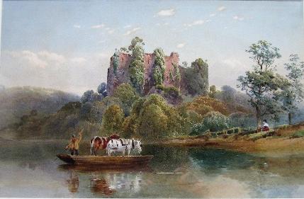 Goodrich castle and ferry with horses