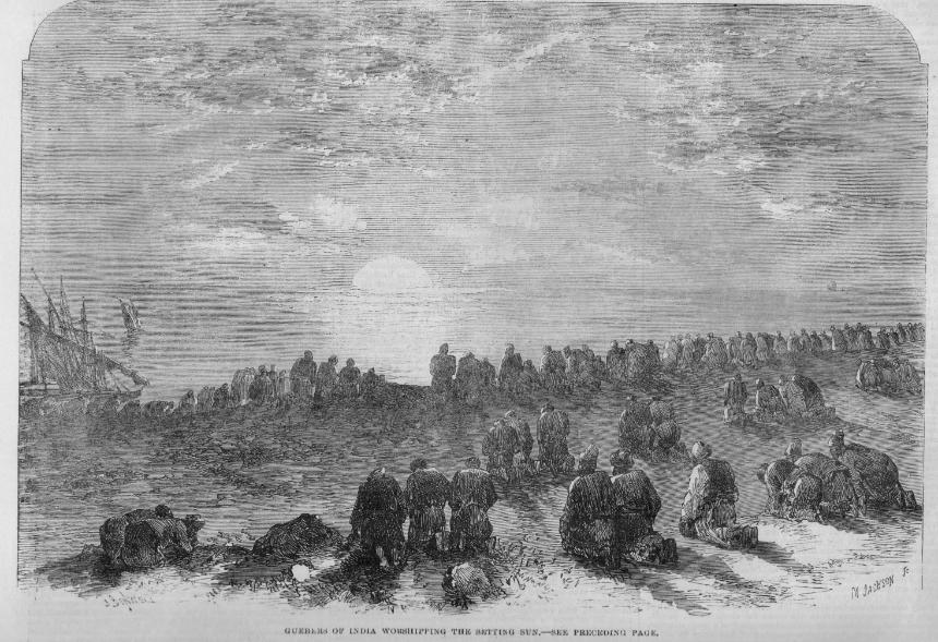 Guebers of India worshipping the setting sun 1863 