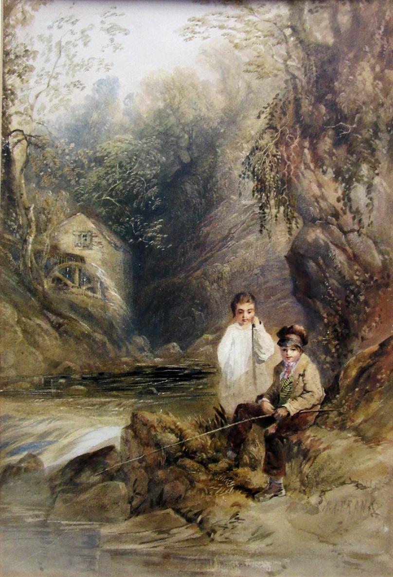 W A Frank Children fishing by a Mill Bedminster Bristol
