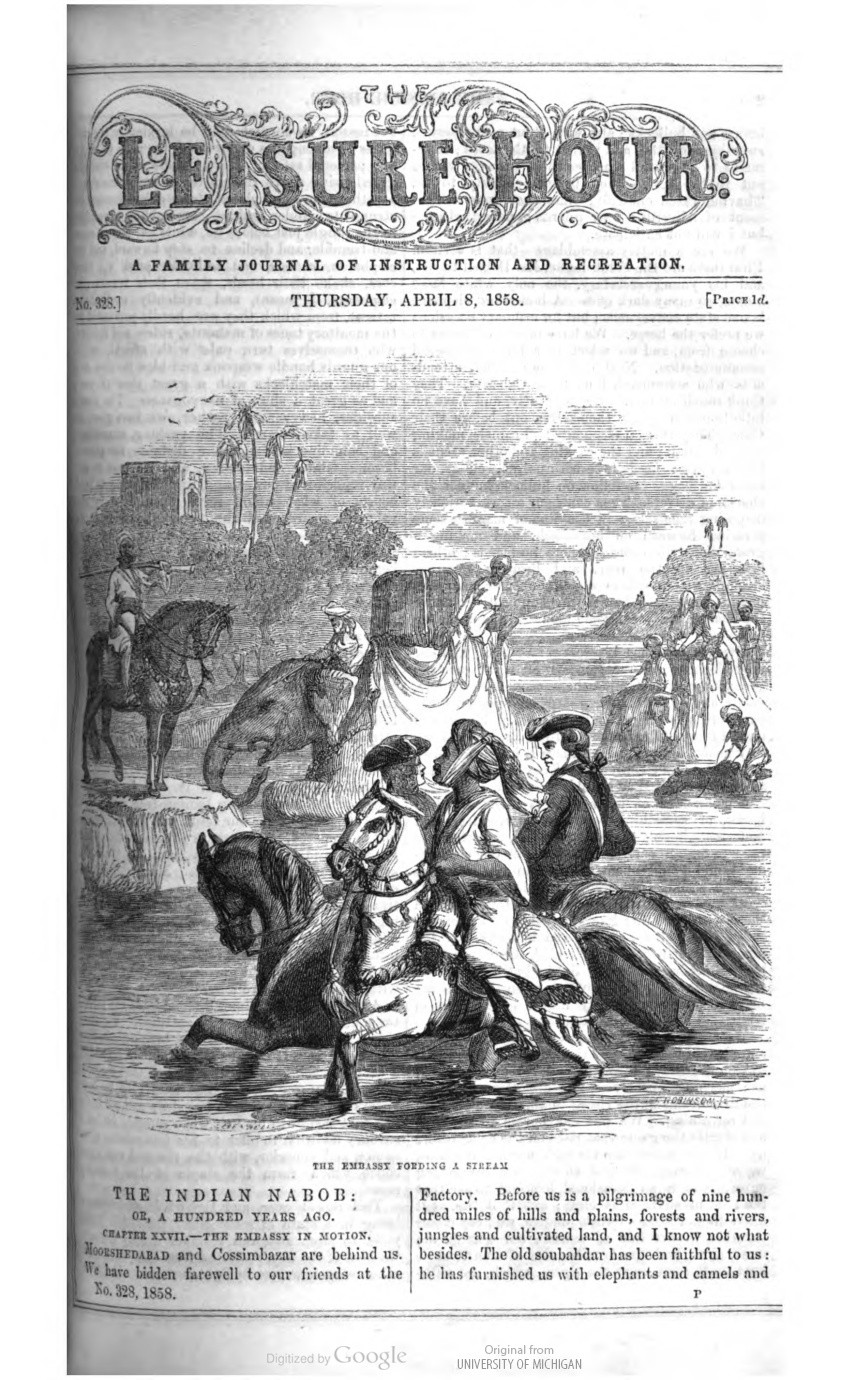 The Embassy fording a Stream, The Indian Nabob, Leisure Hour 1858