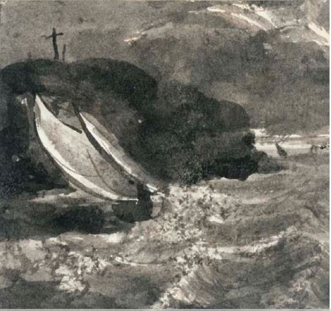 Samuel Palmer A sailing vessel in a squall
