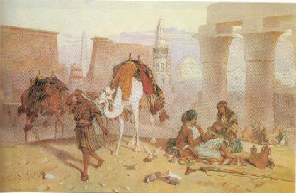 Resting among Egyptian ruins at evening, 1875, Joseph Austin Benwell